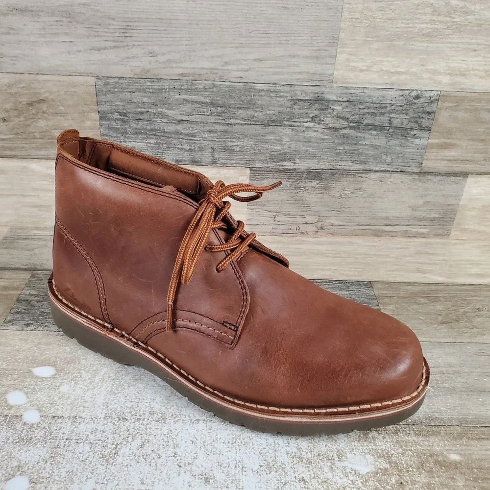 Clarks‎ Eastridge Mid Mens Chukka Boots Sz 9.5 Brown Leather Lace Up Ankle Boot